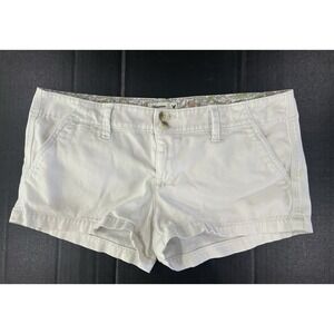 VTG American Eagle 2011 Y2K Micro Mini Shorts Size 6 Khaki White Low Rise Preppy
